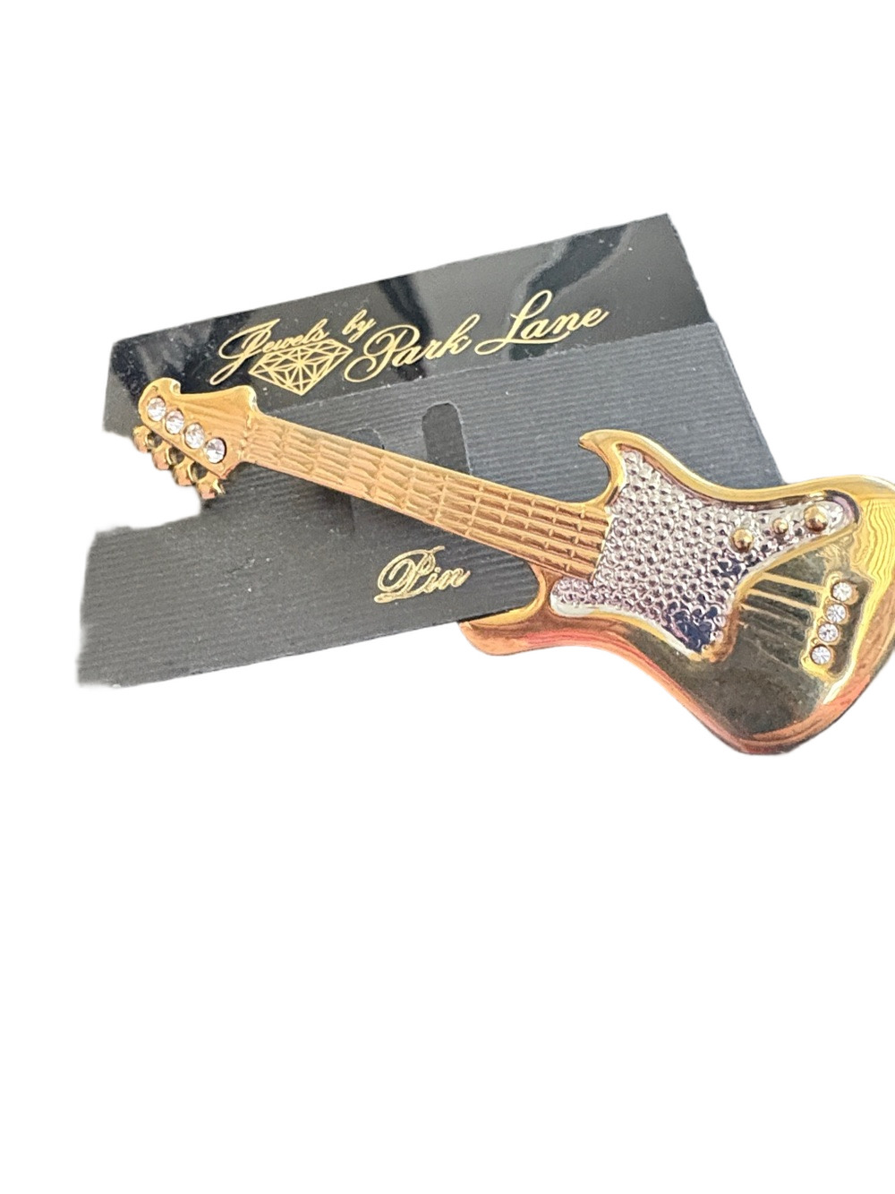 Vintage Park Lane Gold and Clear Crystal Electric Guitar Pin